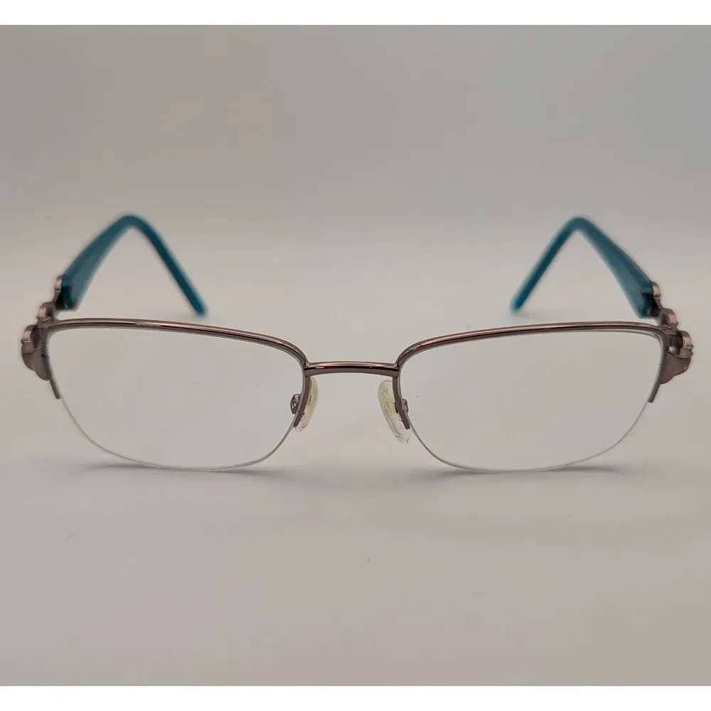 Women’s Eyeglasses Frames Rose Gold Teal Semi-Rimless Rhinestone Accent Medium